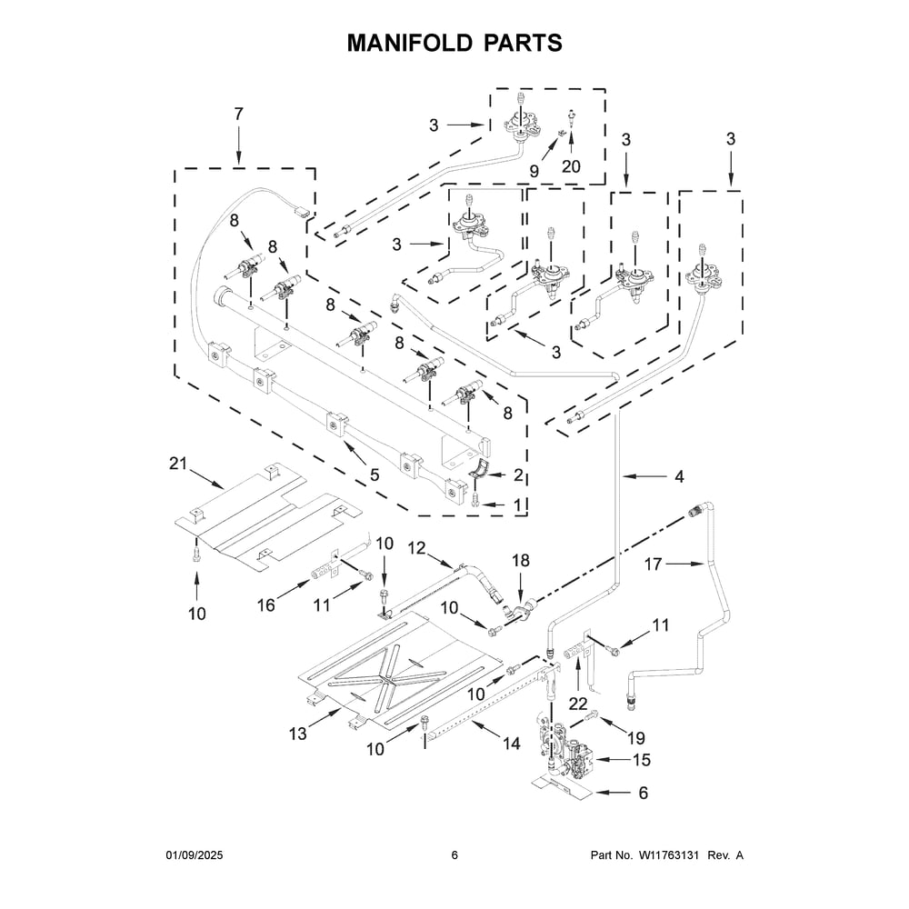 Manifold Parts Diagram and Parts List for CRGW3487RS0  Crosley Range