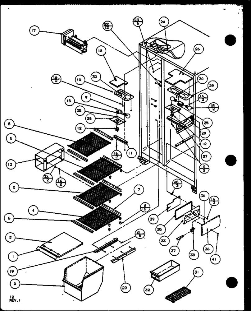 Freezer Shelving And Refrigerator Light Diagram and Parts List for IC4N-P1110801W-SXS  Amana Refrigerator