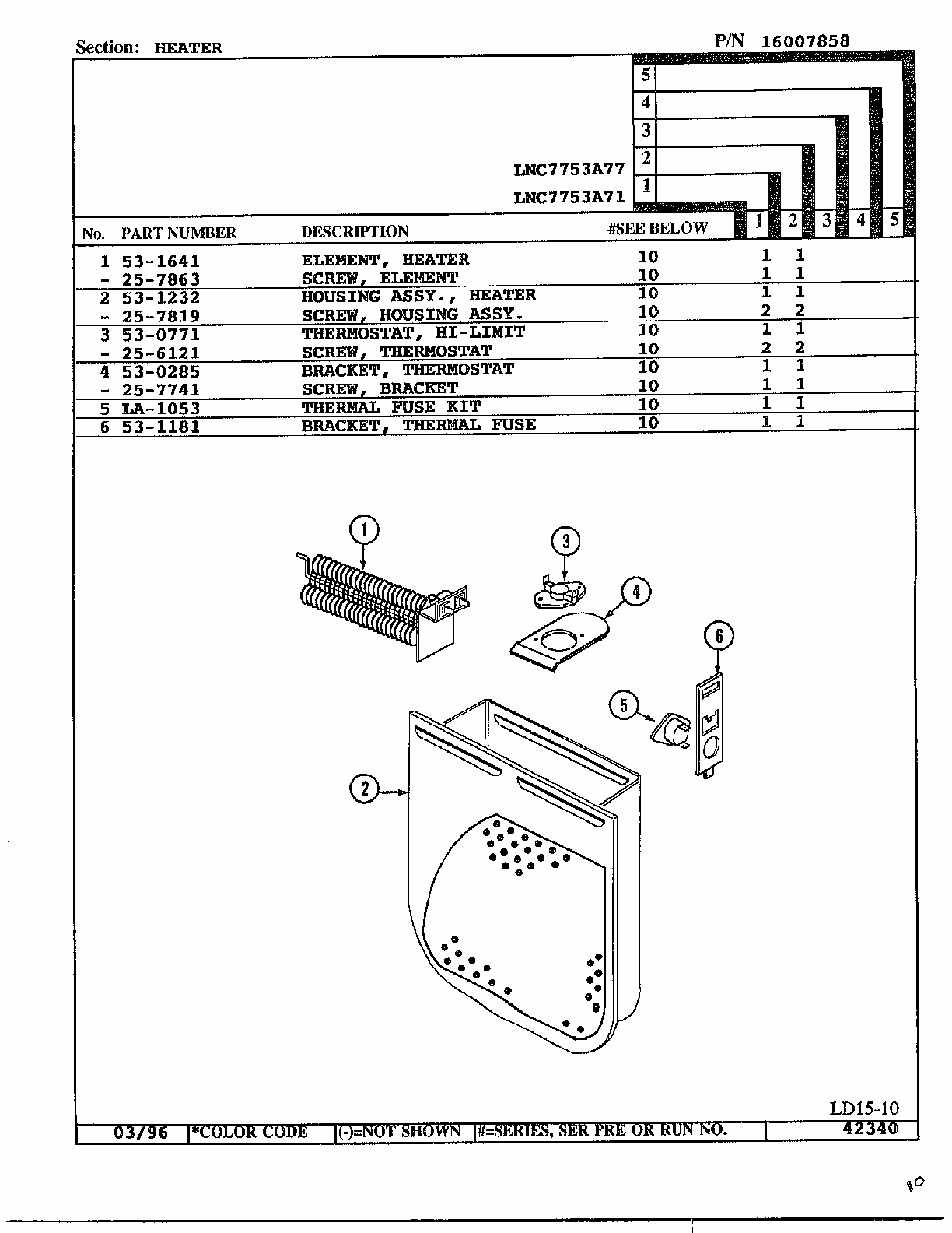 Heater Diagram and Parts List for LNC7731A71  Maytag Dryer