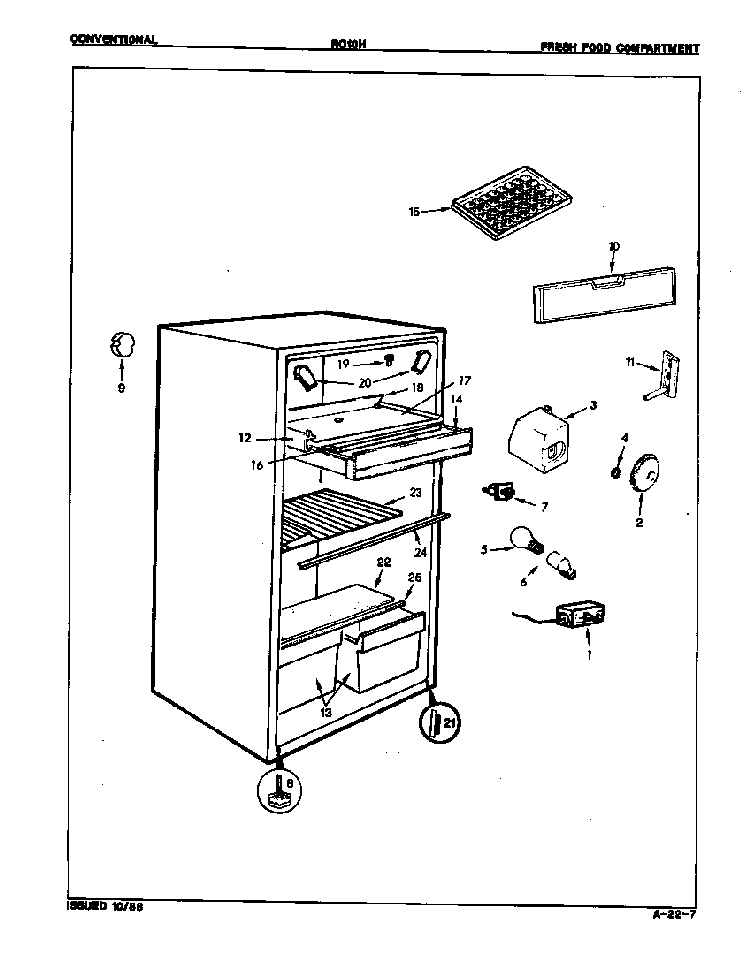 Fresh Food Compartment Diagram and Parts List for RC10H E7S01 Maytag Refrigerator