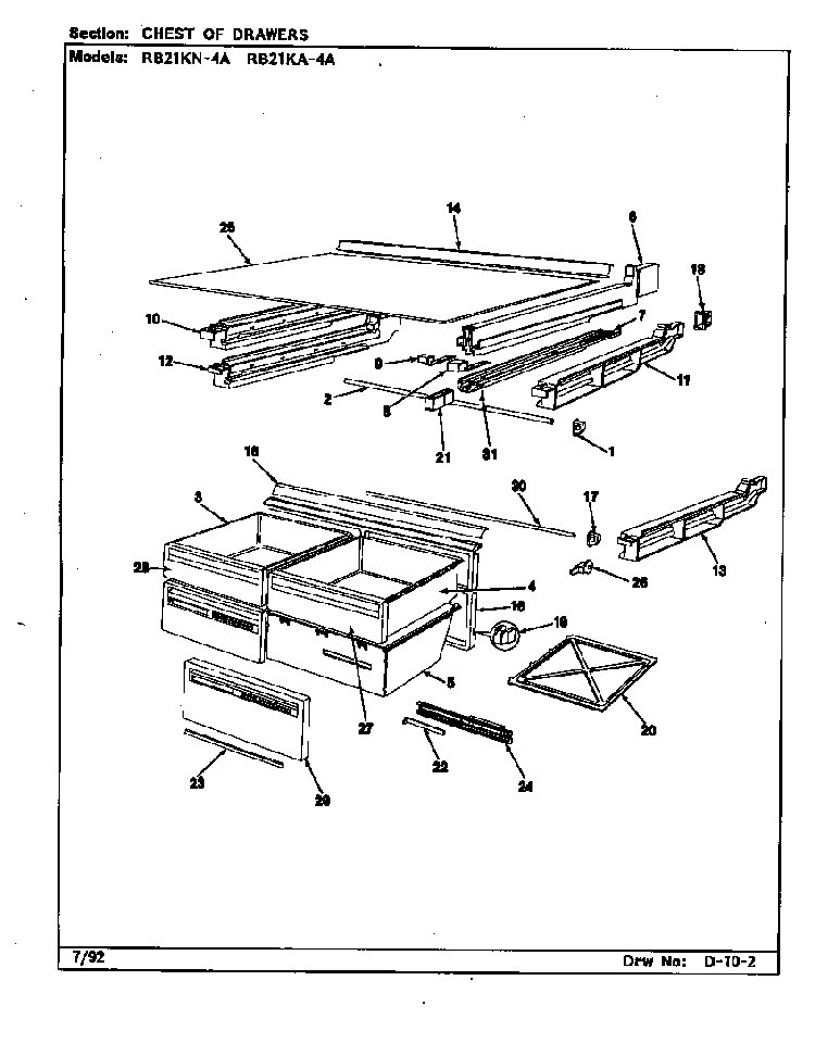 Chest Of Drawers Diagram and Parts List for RB21KN-4A CG83A Magic Chef Refrigerator