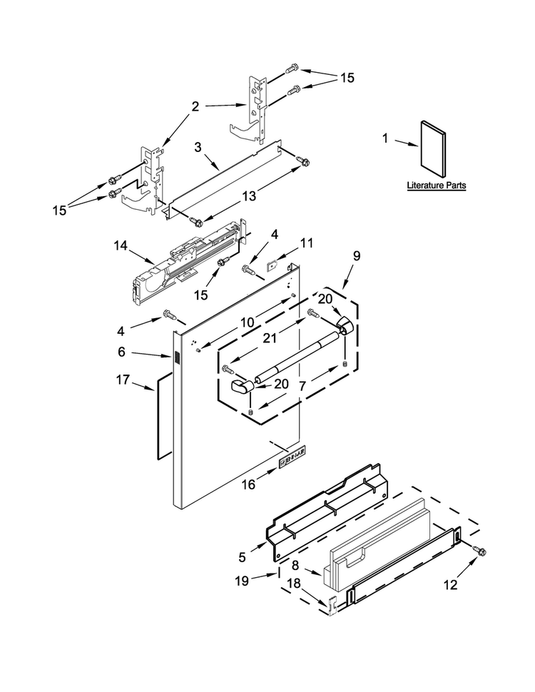 Door And Panel Parts Diagram and Parts List for JDB9800CWP1  Jenn-Air Dishwasher