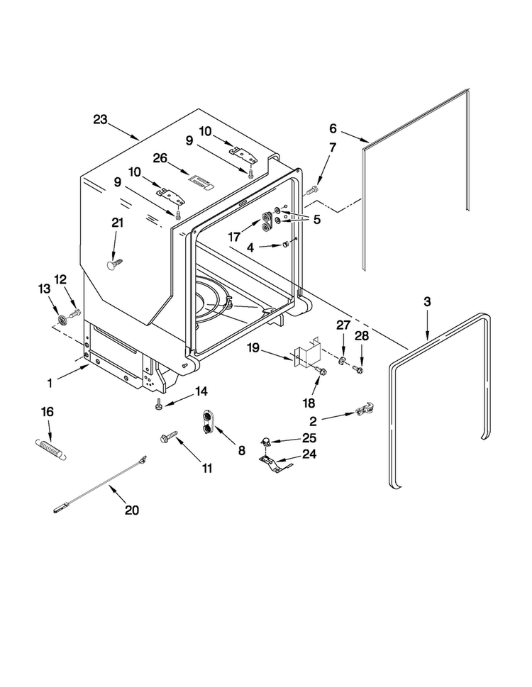 Tub And Frame Parts Diagram and Parts List for MDB7609AWB1  Maytag Dishwasher