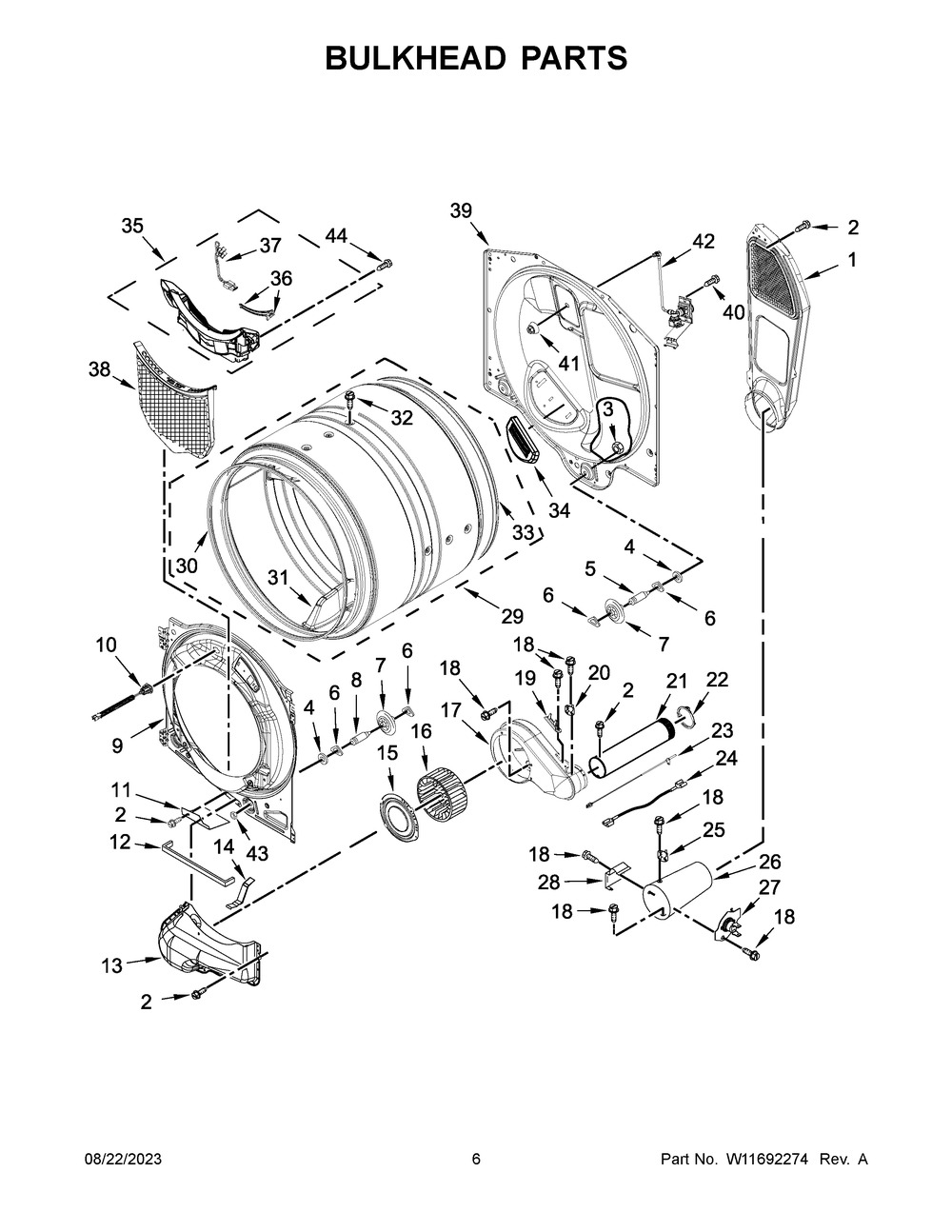 Bulkhead Parts Diagram and Parts List for MGD8630HW4  Maytag Dryer
