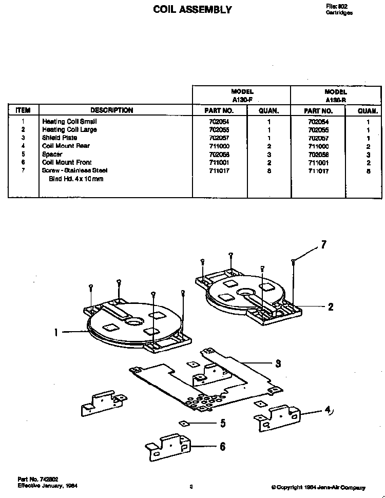 Coil Assembly Diagram and Parts List for A135-F  Jenn-Air Range
