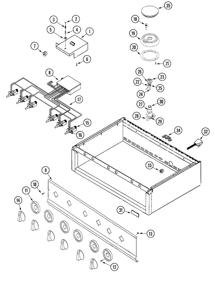 Control Panel/gas Control Diagram and Parts List for DSCT366  Dynasty Cooktop