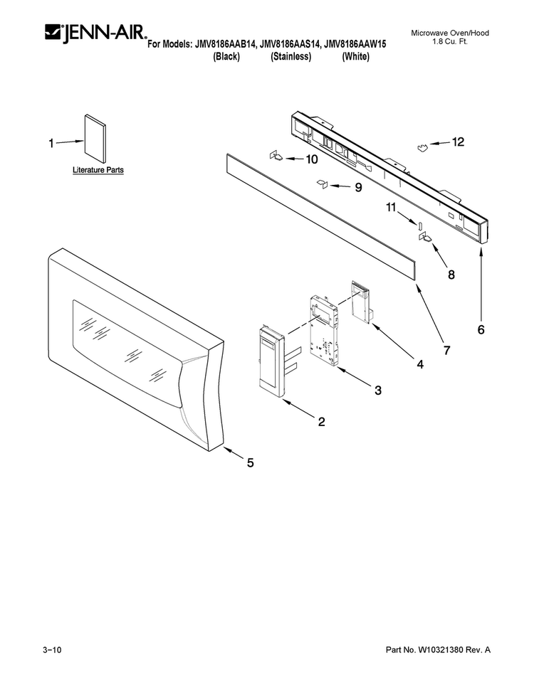 Control Panel Parts Diagram and Parts List for JMV8186AAW15  Jenn-Air Microwave