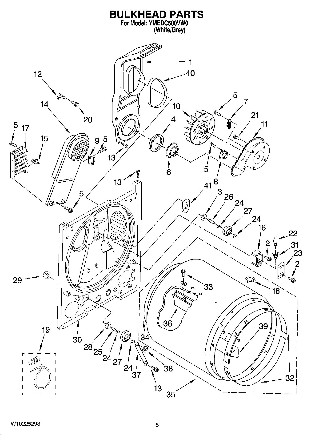 03 - BULKHEAD PARTS, OPTIONAL PARTS (NOT INCLUDED) Diagram and Parts List for YMEDC500VW0  Maytag Dryer