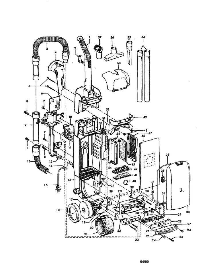 Wind Tunnel Diagram and Parts List for U5461-900  Hoover Upright Vacuum