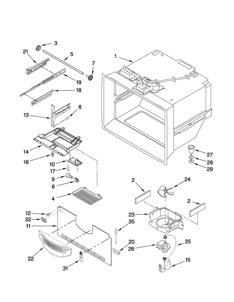 Freezer Liner Parts Diagram and Parts List for ABB2522FEB2  Amana Refrigerator