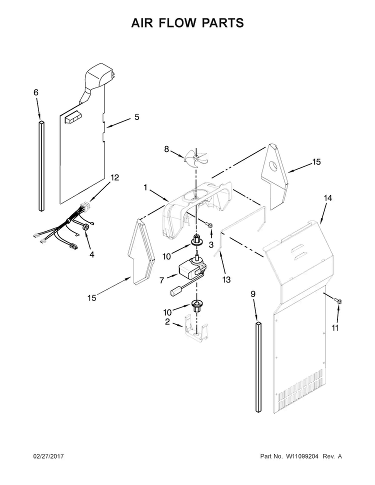 Air Flow Parts Diagram and Parts List for ASI2575FRB00  Amana Refrigerator