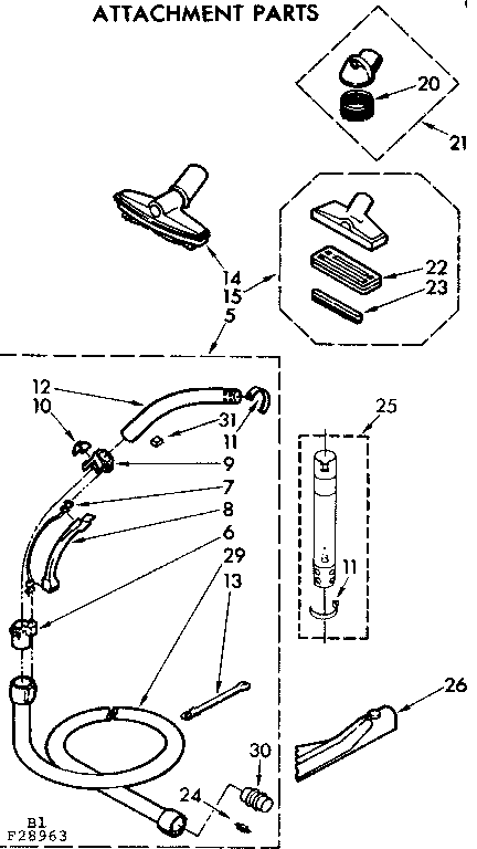 Attachment Parts Diagram and Parts List for 11628963  Kenmore Canister Vacuum