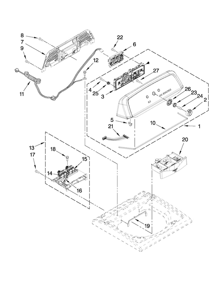 Console And Dispenser Parts Diagram and Parts List for MVWX550XW1  Maytag Washer