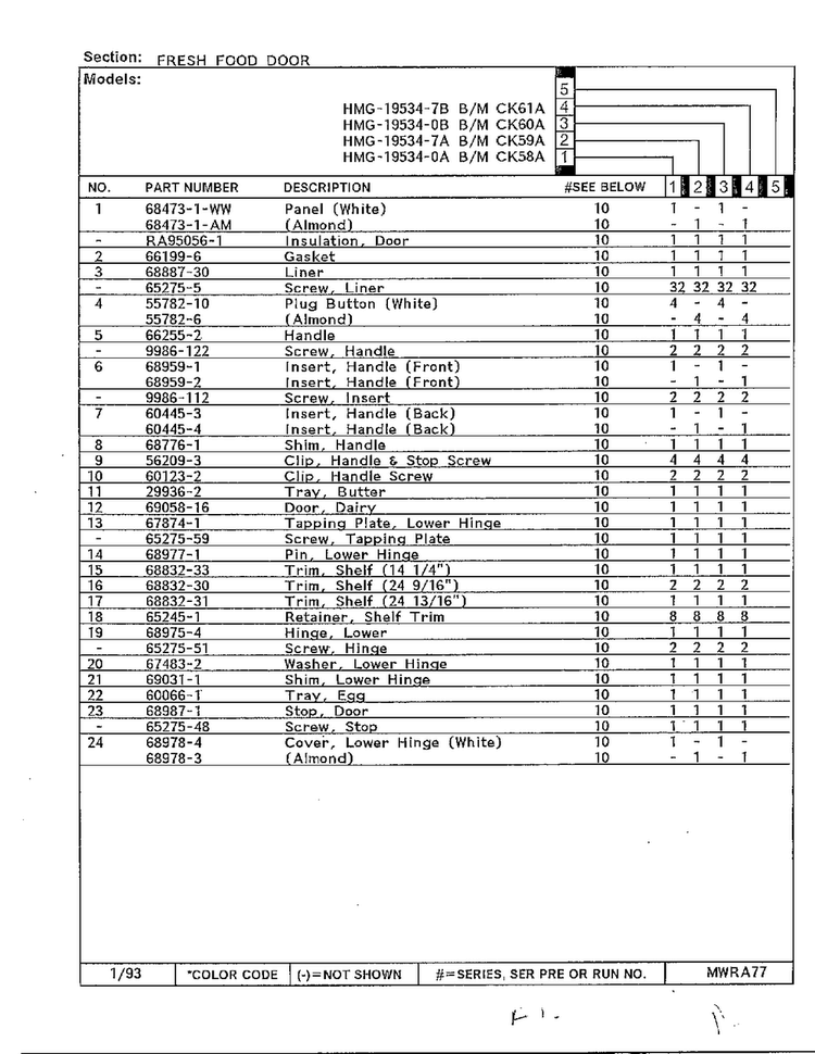 Fresh Food Door Page 2 Diagram and Parts List for 19534-0A  Admiral Refrigerator