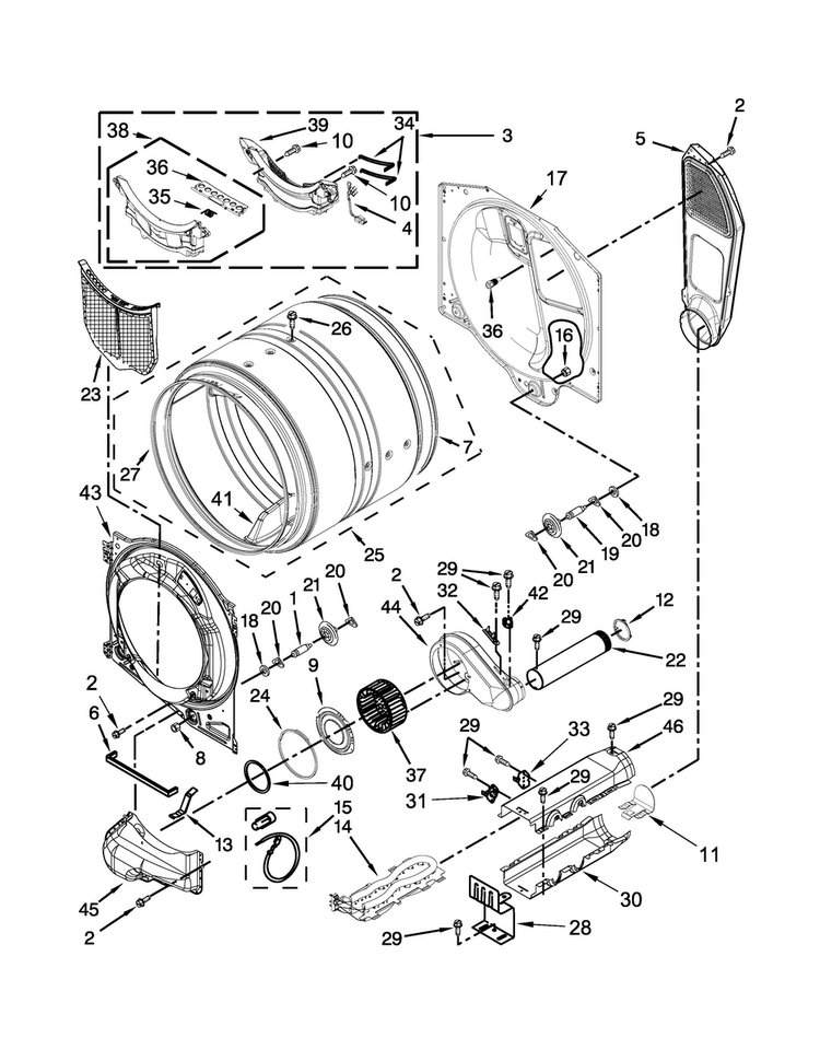 Bulkhead Parts Diagram and Parts List for NED5800DW0  Amana Dryer