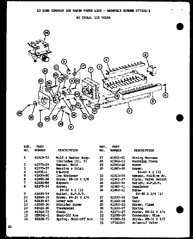 12 Cube Compact Ice Maker Diagram and Parts List for SRI19F-L-P7700004WL  Amana Refrigerator