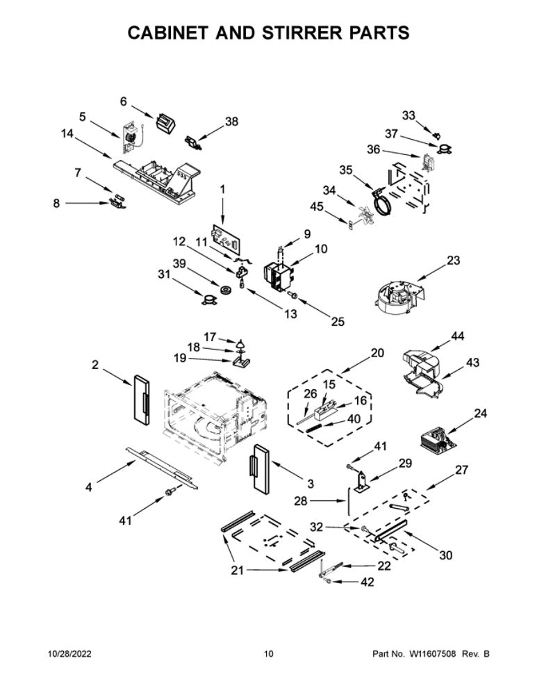 Cabinet And Stirrer Parts 2 Diagram and Parts List for JMW3430LM00  Maytag Microwave Oven Combo