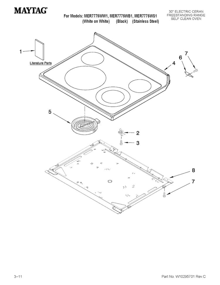 Cooktop Parts Diagram and Parts List for MER7775WS1  Maytag Range
