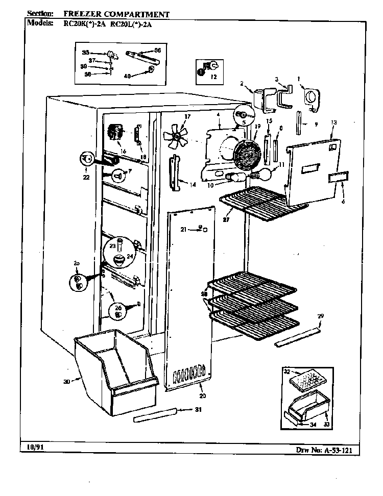 Freezer Compartment Diagram and Parts List for RC20LA-2A-BS01E  Magic Chef Refrigerator