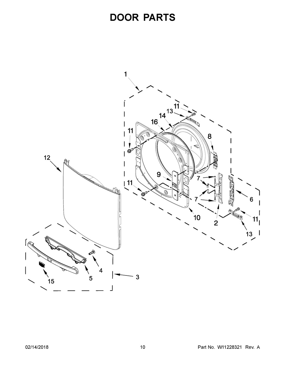 Door Parts Diagram and Parts List for MGD5500FC1  Maytag Dryer