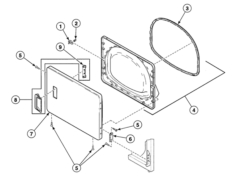 Door Assy Diagram and Parts List for SDE607LF  Speed Queen Dryer