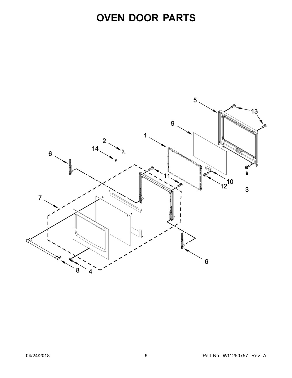 Oven Door Parts Diagram and Parts List for MEW9530FZ03  Maytag Wall Oven