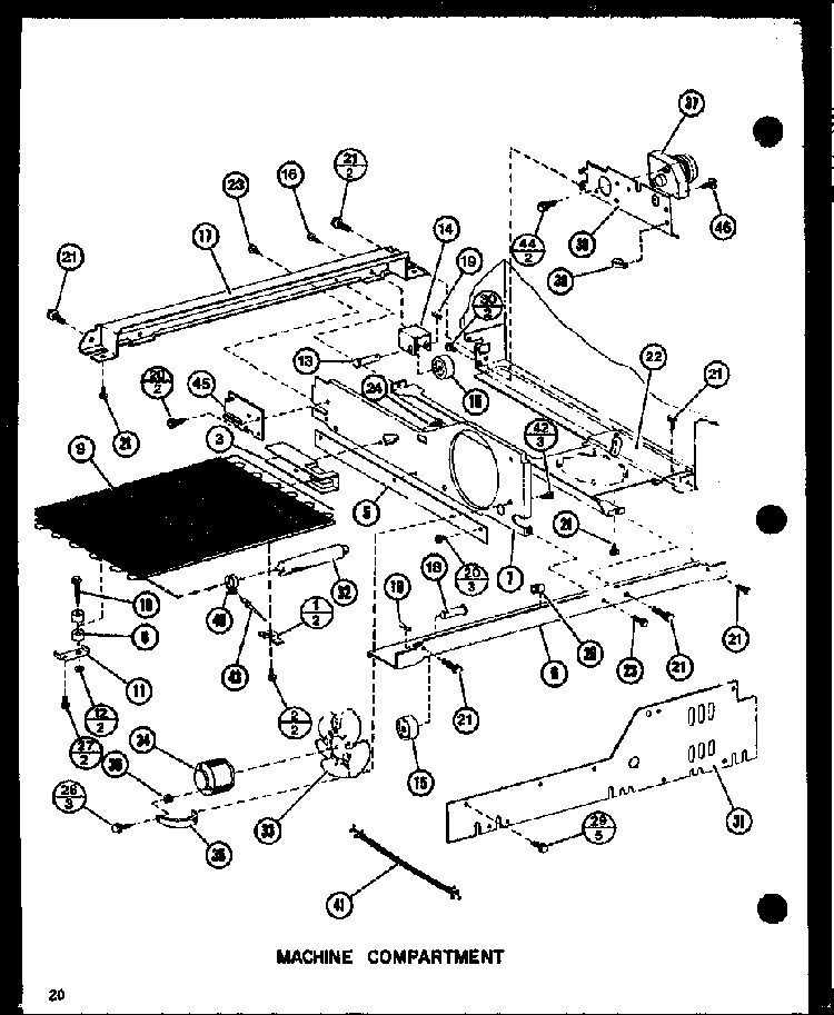 Machine Compartment Diagram and Parts List for SLDI25GL-P7642105WL  Amana Refrigerator