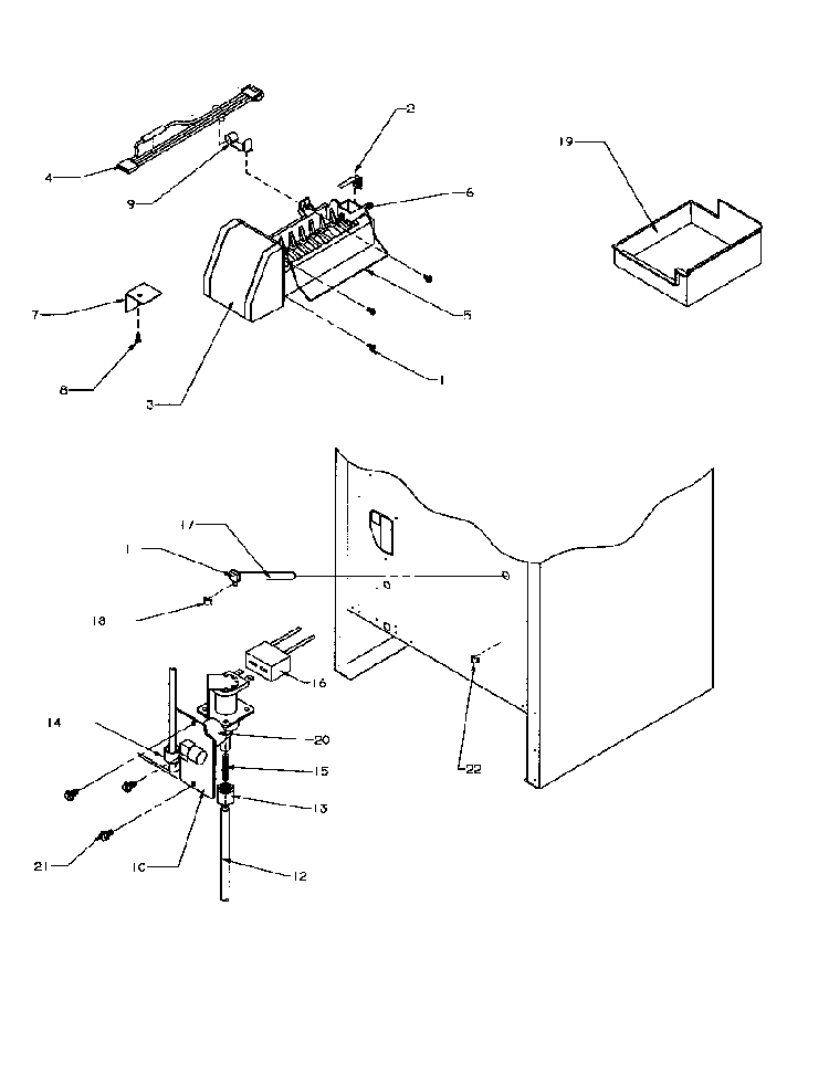 Ice Maker Diagram and Parts List for BXI22S5W-P1196601WW  Amana Refrigerator