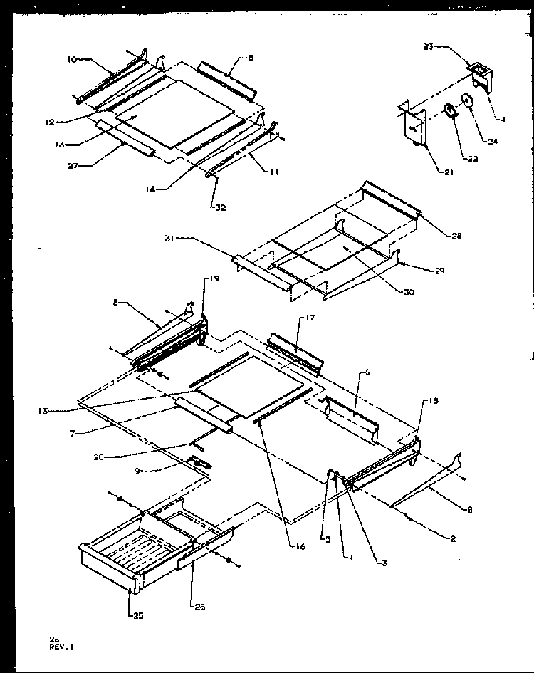 Shelves Diagram and Parts List for TS18RBW-P1158407WW  Amana Refrigerator