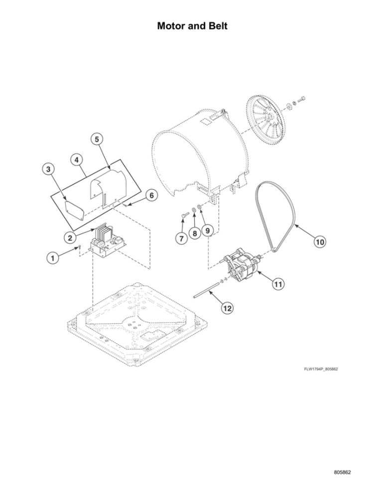 Motor/Belt Diagram and Parts List for LFNE5BSP115TW01  Speed Queen Washer