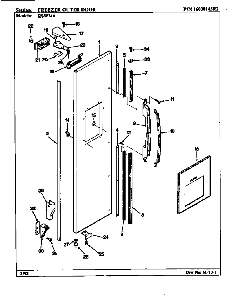Freezer Outer Door Diagram and Parts List for ERSW24A AM81F Maytag Refrigerator