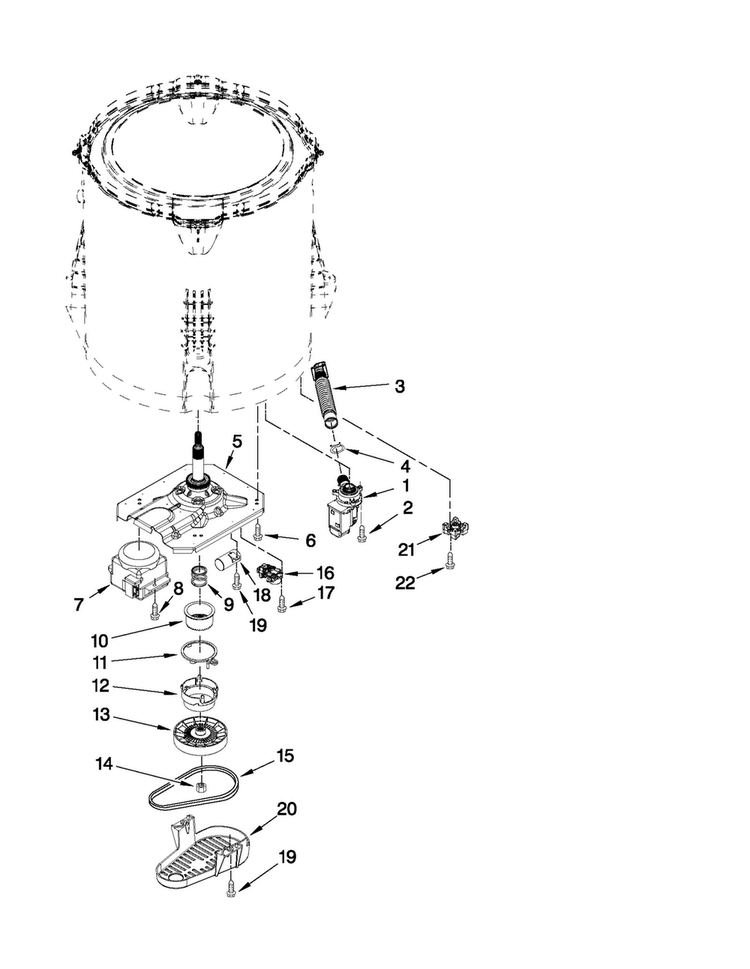 Gearcase, Motor And Pump Parts Diagram and Parts List for 3LMVWC400YW0  Maytag Washer