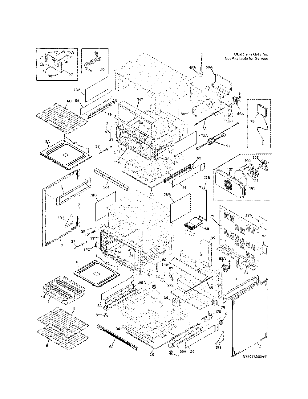 Body Diagram and Parts List for 79078053411  Kenmore Range