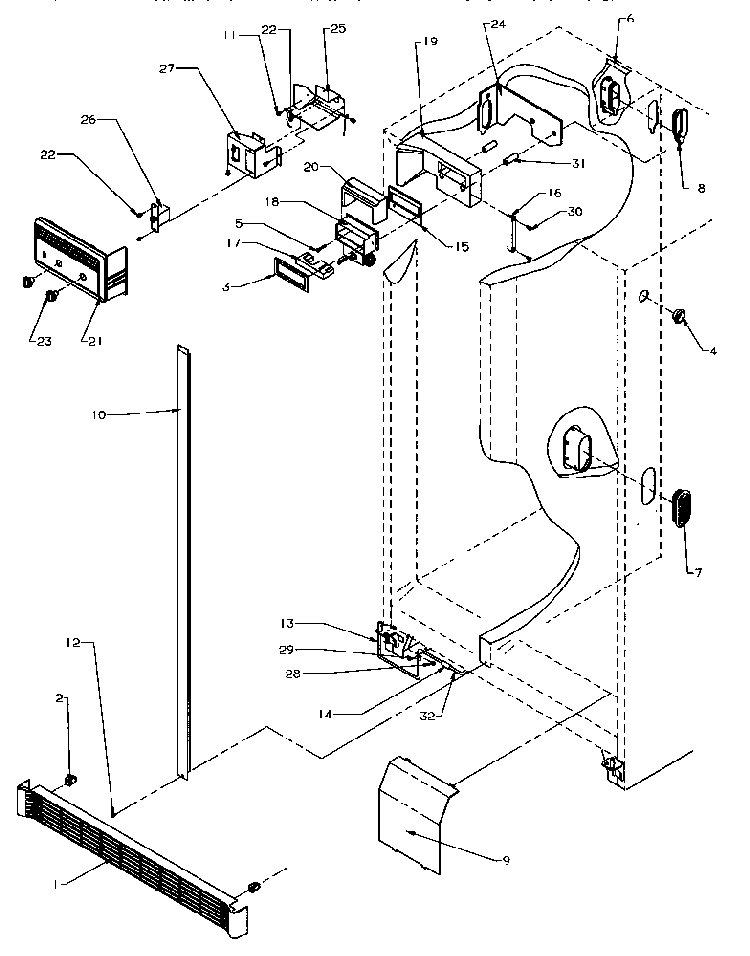 Controls & Cabinet Diagram and Parts List for SRD20S4W-P1190801WW  Amana Refrigerator