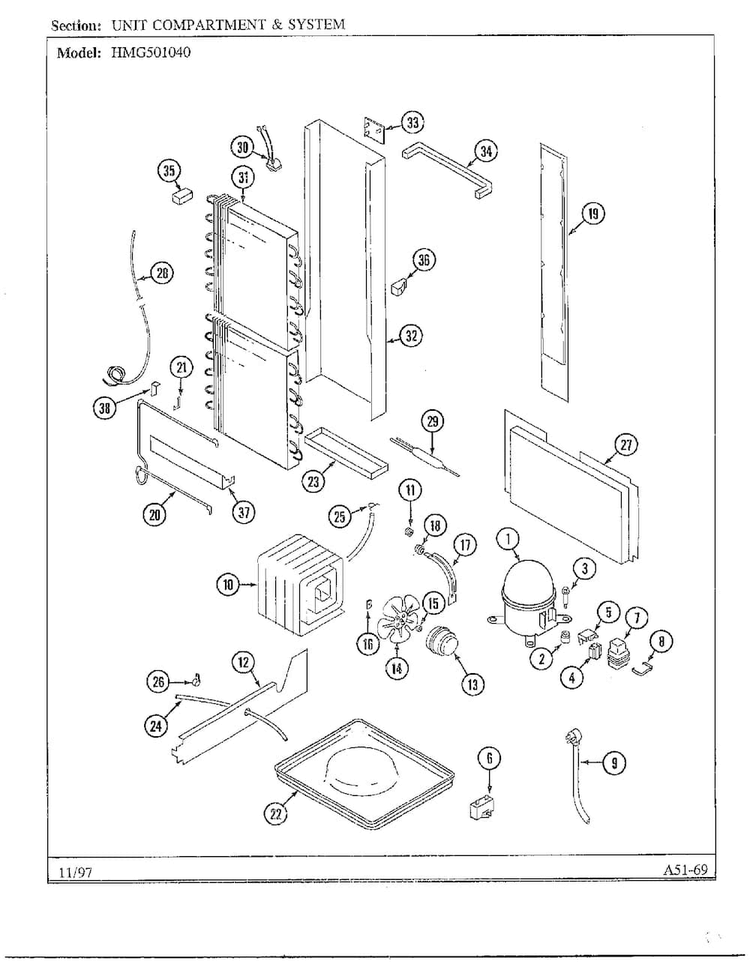 Unit Compartment And System Diagram and Parts List for 501040  Admiral Refrigerator