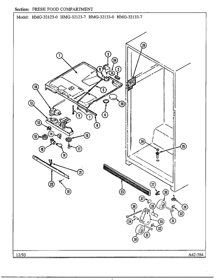 Fresh Food Compartment Diagram and Parts List for 32123-0  Admiral Refrigerator