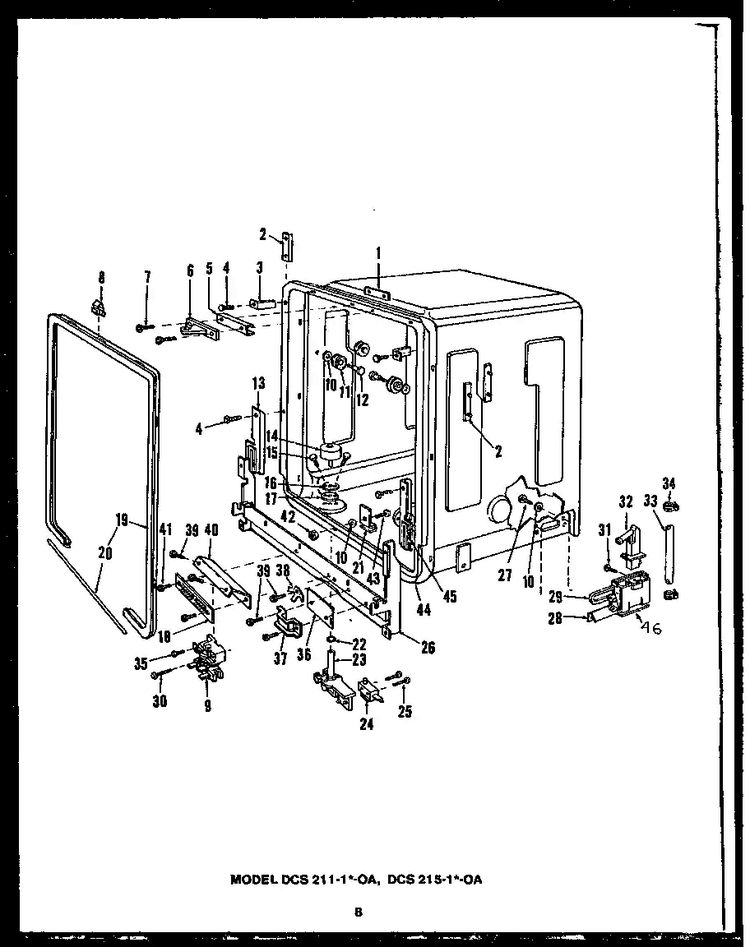 Section 16 Diagram and Parts List for DCS211-1L-OA  Caloric Dishwasher