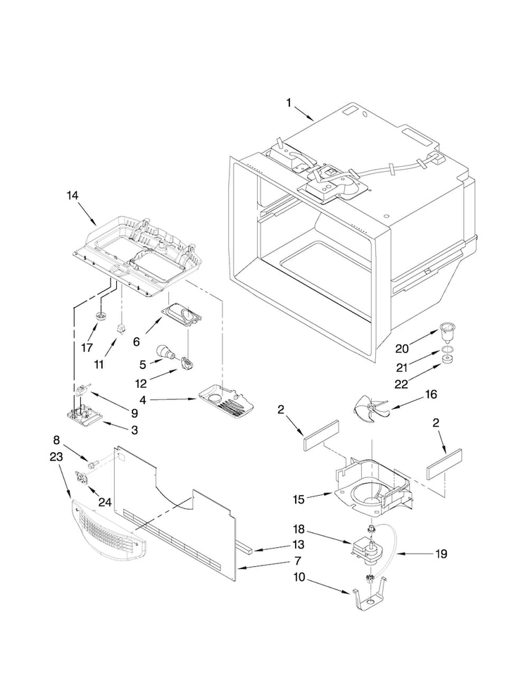 Freezer Liner Parts Diagram and Parts List for ABB1921DEW6  Amana Refrigerator