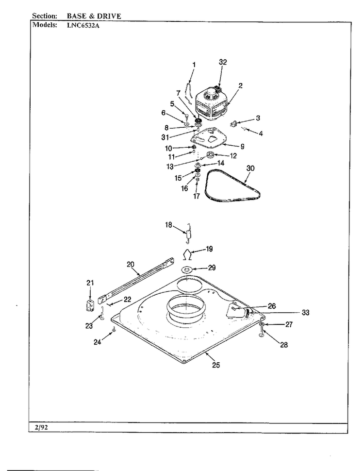 Base And Drive Parts Diagram and Parts List for 6532A REV G Norge Washer