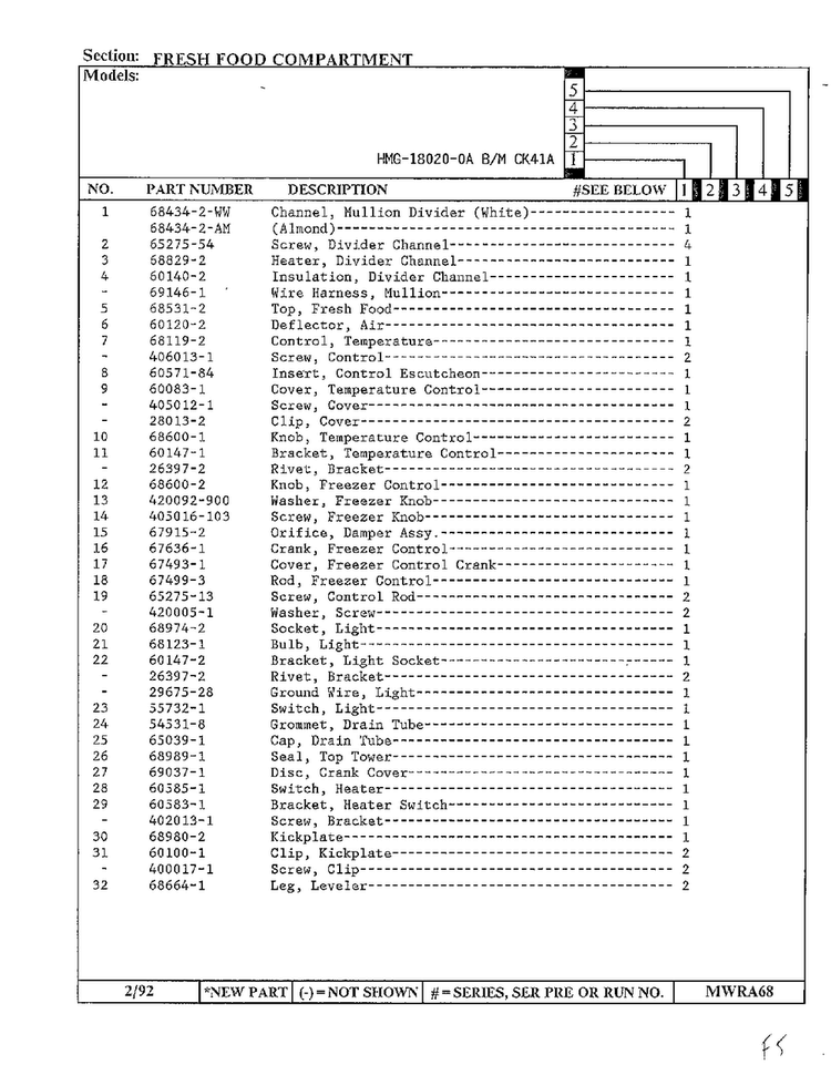Fresh Food Compartment Page 2 Diagram and Parts List for 18020-0A  Admiral Refrigerator