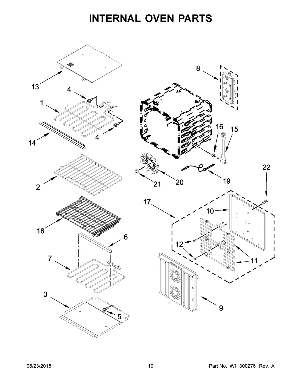 Internal Oven Parts Diagram and Parts List for JJW3830DS03  Maytag Wall Oven