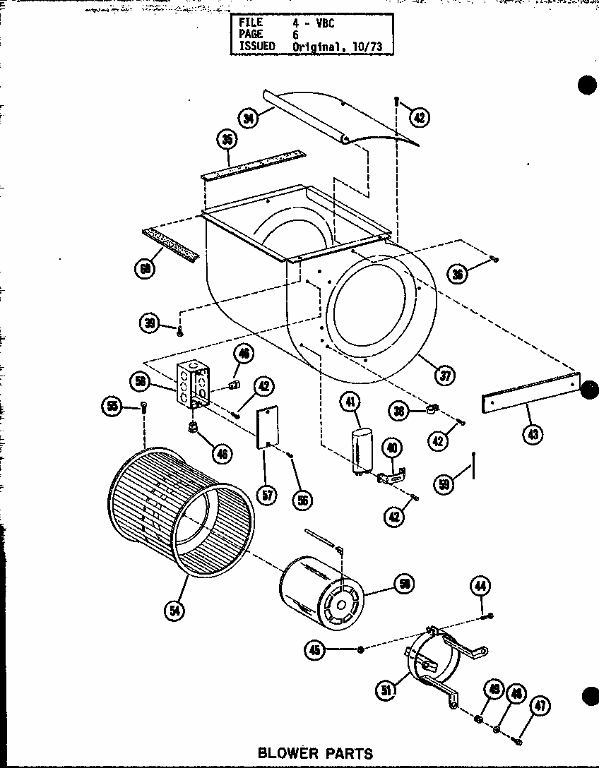 Blower Parts Diagram and Parts List for VBC-35 P54882-3 Amana Air Conditioner