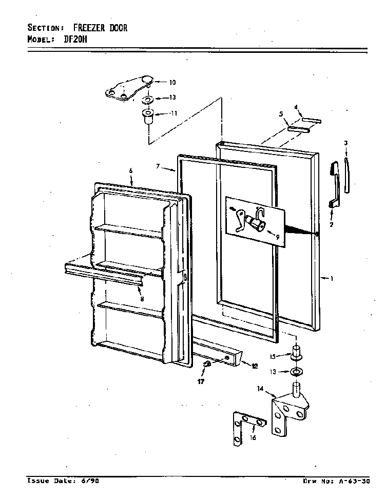 Freezer Door Diagram and Parts List for DF20H V5ZU3 Maytag Refrigerator