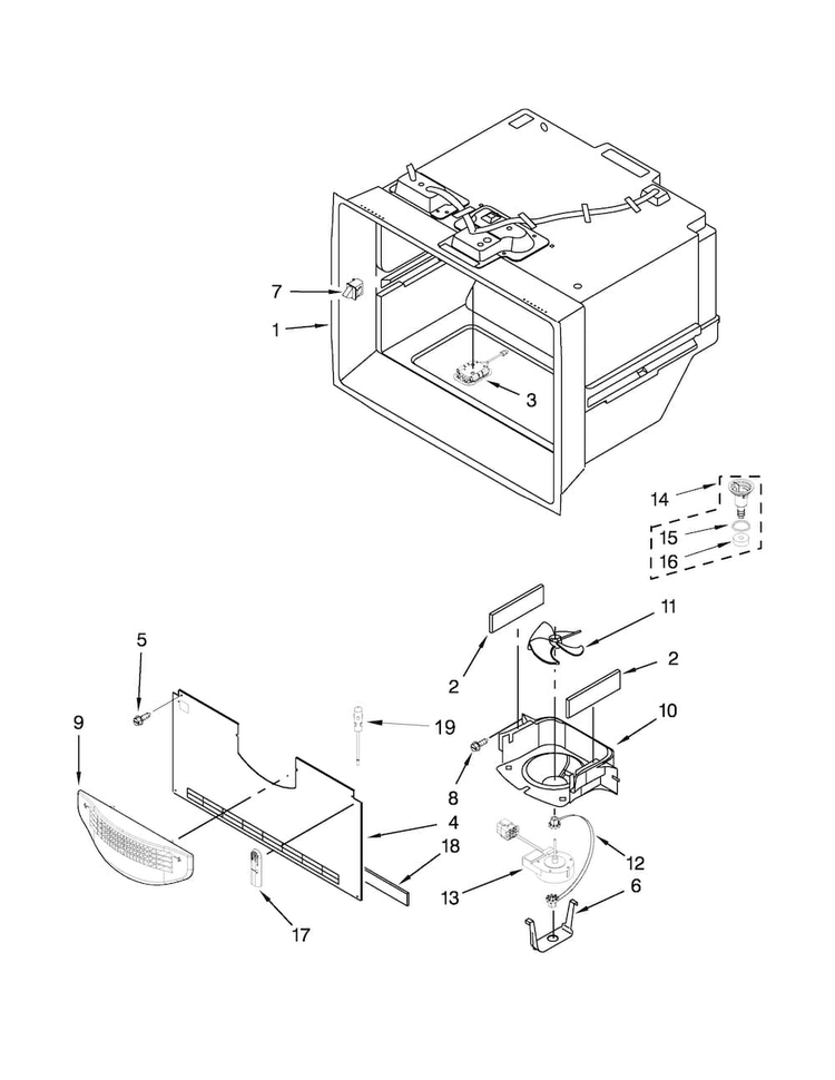 Freezer Liner Parts Diagram and Parts List for MFT2574DEM01  Maytag Refrigerator