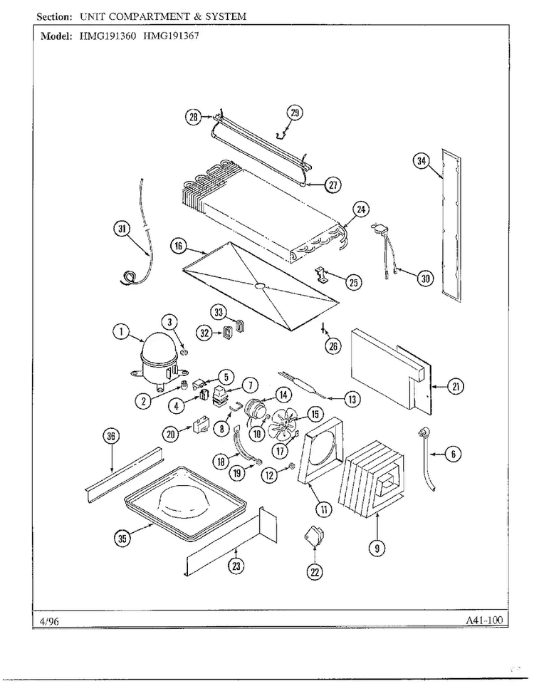 Unit Compartment And System Diagram and Parts List for HMG-191367  Admiral Refrigerator