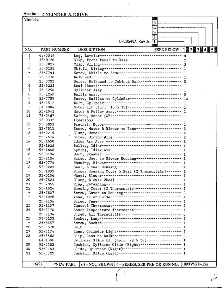 Cylinder And Drive Page 4 Diagram and Parts List for 8540A REV E Norge Dryer