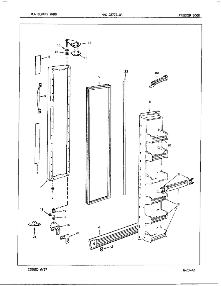 Freezer Door/misc Diagram and Parts List for 22774A  Admiral Refrigerator