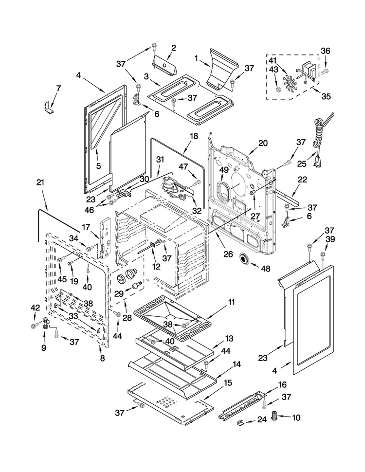 Chassis Parts Diagram and Parts List for MGR7775WW0  Maytag Range