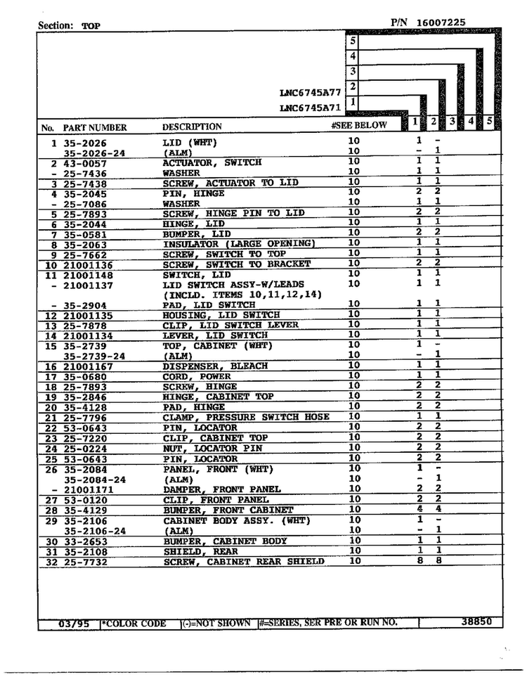 Top Page 2 Diagram and Parts List for 6745A71  Norge Washer