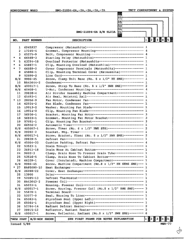Unit Compartment And System Page 2 Diagram and Parts List for 21894A  Admiral Refrigerator